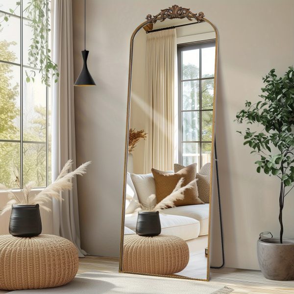Vintage Arched Floor Mirror Ornate Filigree Design for Bathroom Bedroom Hallway