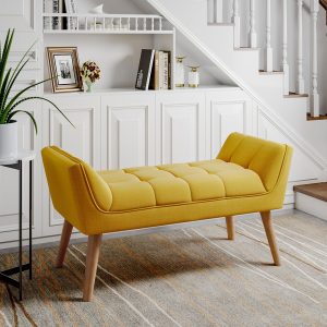 Yellow Chesterfield Button Tufted Shoe Bench with Armrests, 107cm