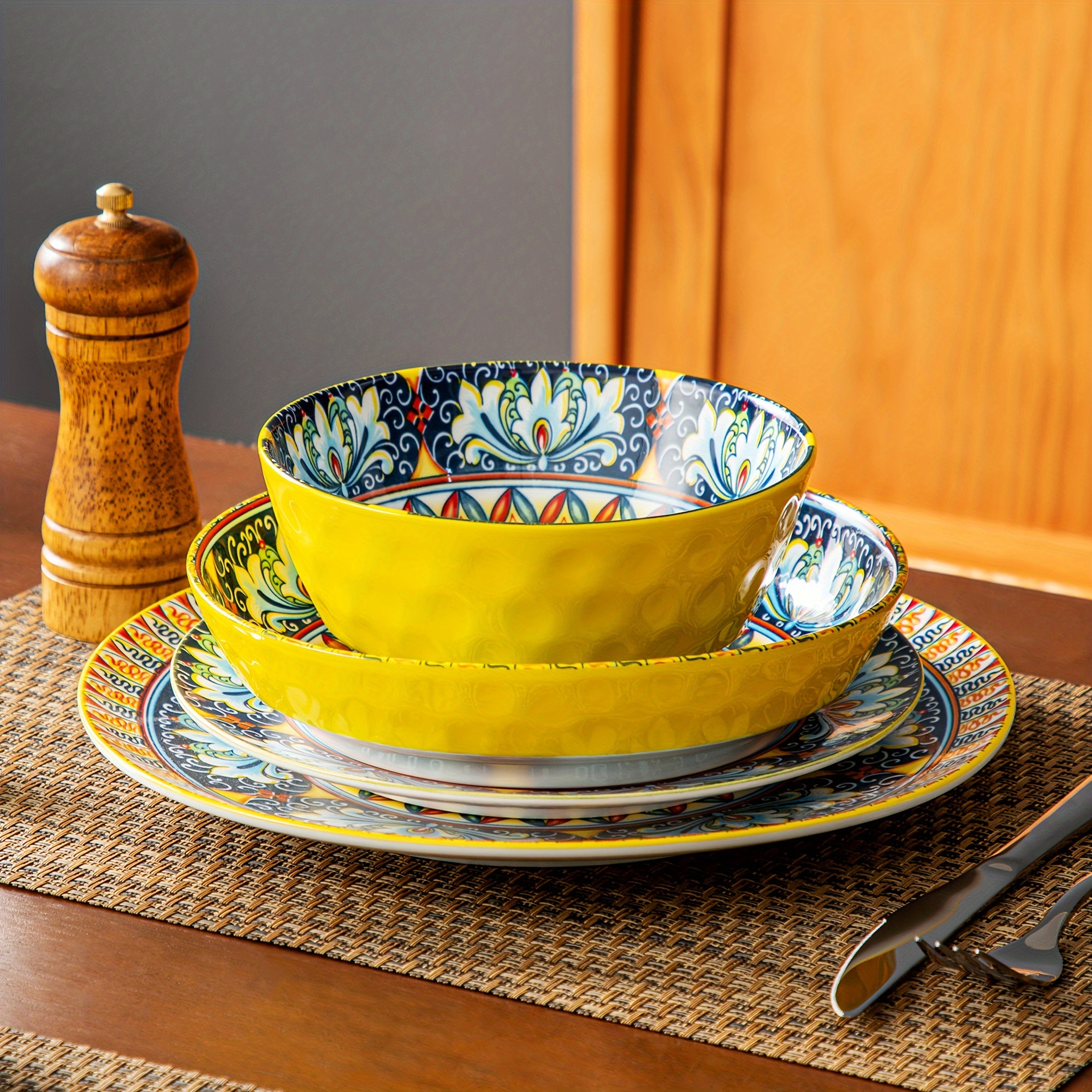 Bohemian 24pcs Stoneware Dinner Set Plates & Bowls Tableware for 6 - Image 6