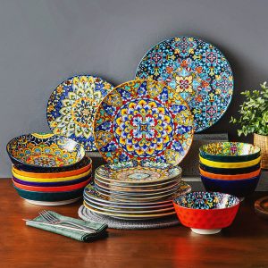 Bohemian 24pcs Stoneware Dinner Set Plates & Bowls Tableware for 6