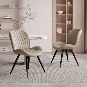 Modern Fabric Dining Chairs Set of 2 with Armrests & Curved Back