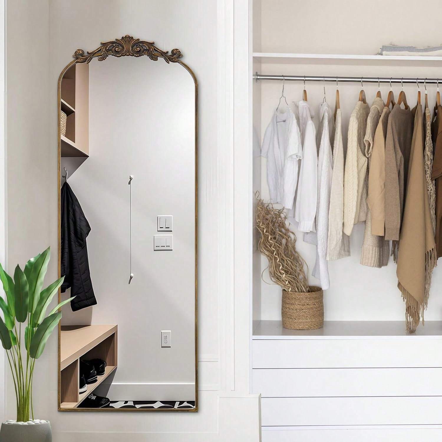 Vintage Arched Floor Mirror Ornate Filigree Design for Bathroom Bedroom Hallway - Image 15