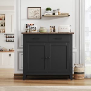 Kealive Modern Black & Brown Sideboard with 2 Drawers & 2 Doors, 82cm