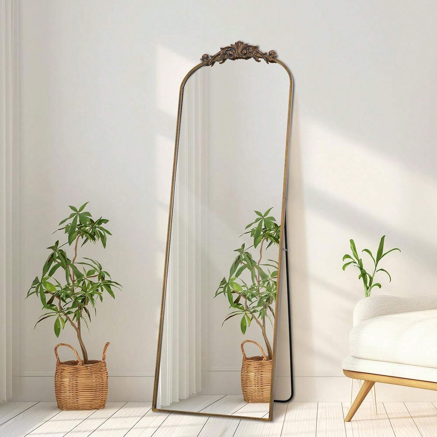 Vintage Arched Floor Mirror Ornate Filigree Design for Bathroom Bedroom Hallway - Image 4