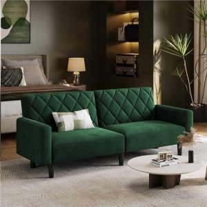 Costoffs Velvet Futon Sofa Bed, 3-in-1 Convertible Couch, for Small Spaces
