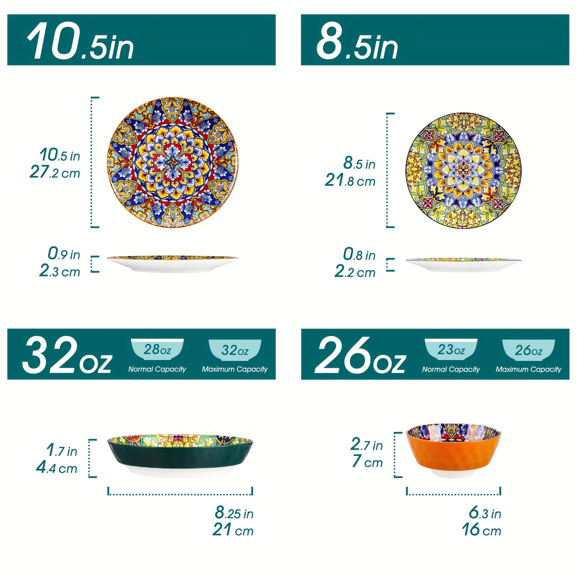 Bohemian 24pcs Stoneware Dinner Set Plates & Bowls Tableware for 6 - Image 5