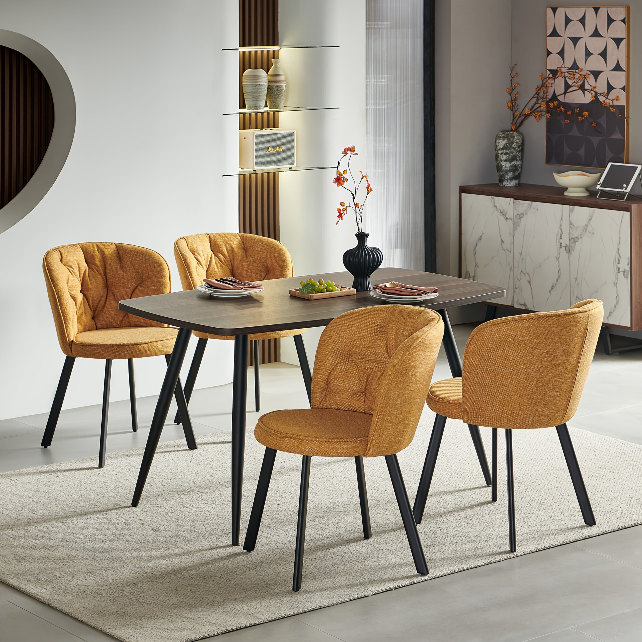 Modern Fabric Dining Chairs Set of 2/4 with Padded Seat & High Back