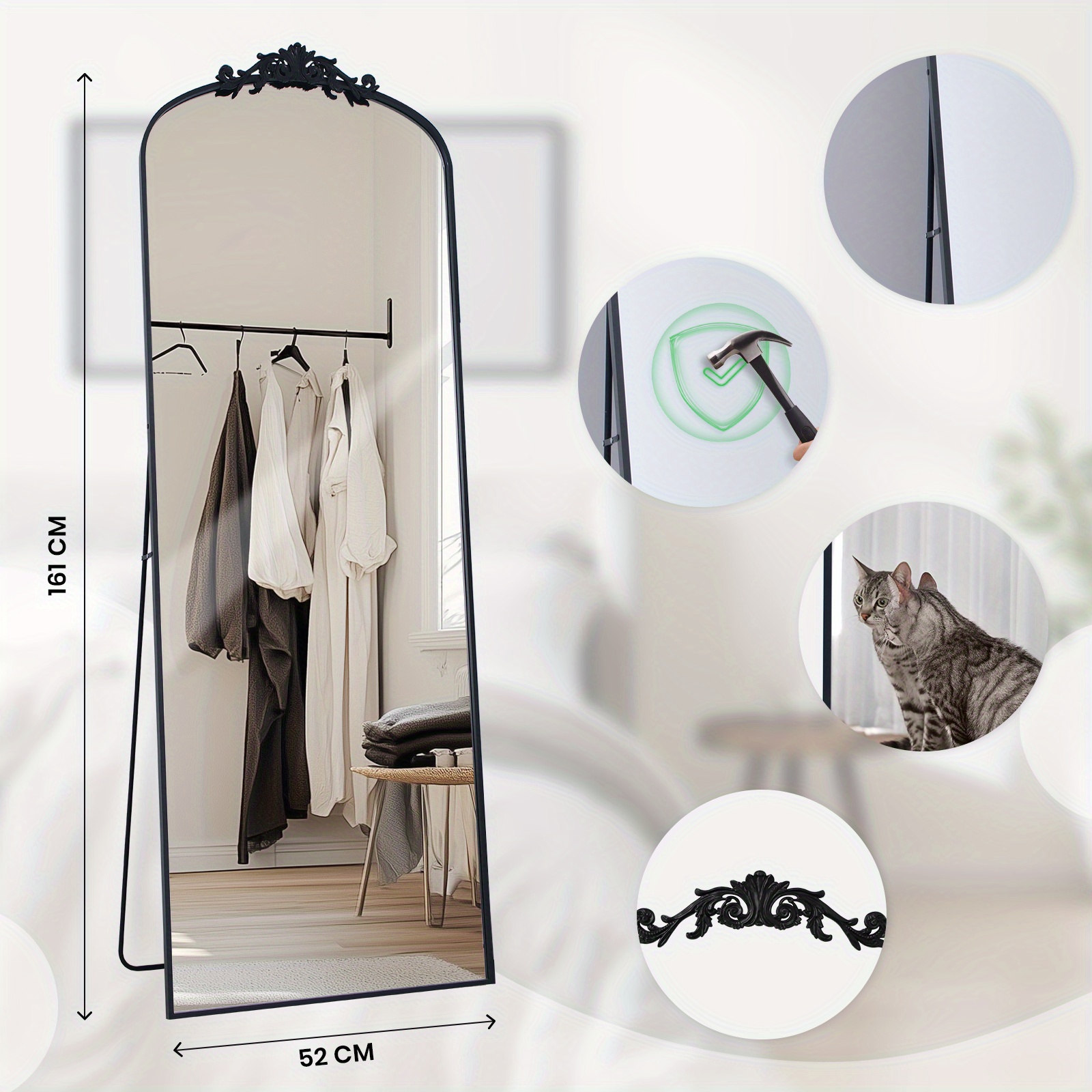 Vintage Arched Floor Mirror Ornate Filigree Design for Bathroom Bedroom Hallway - Image 12