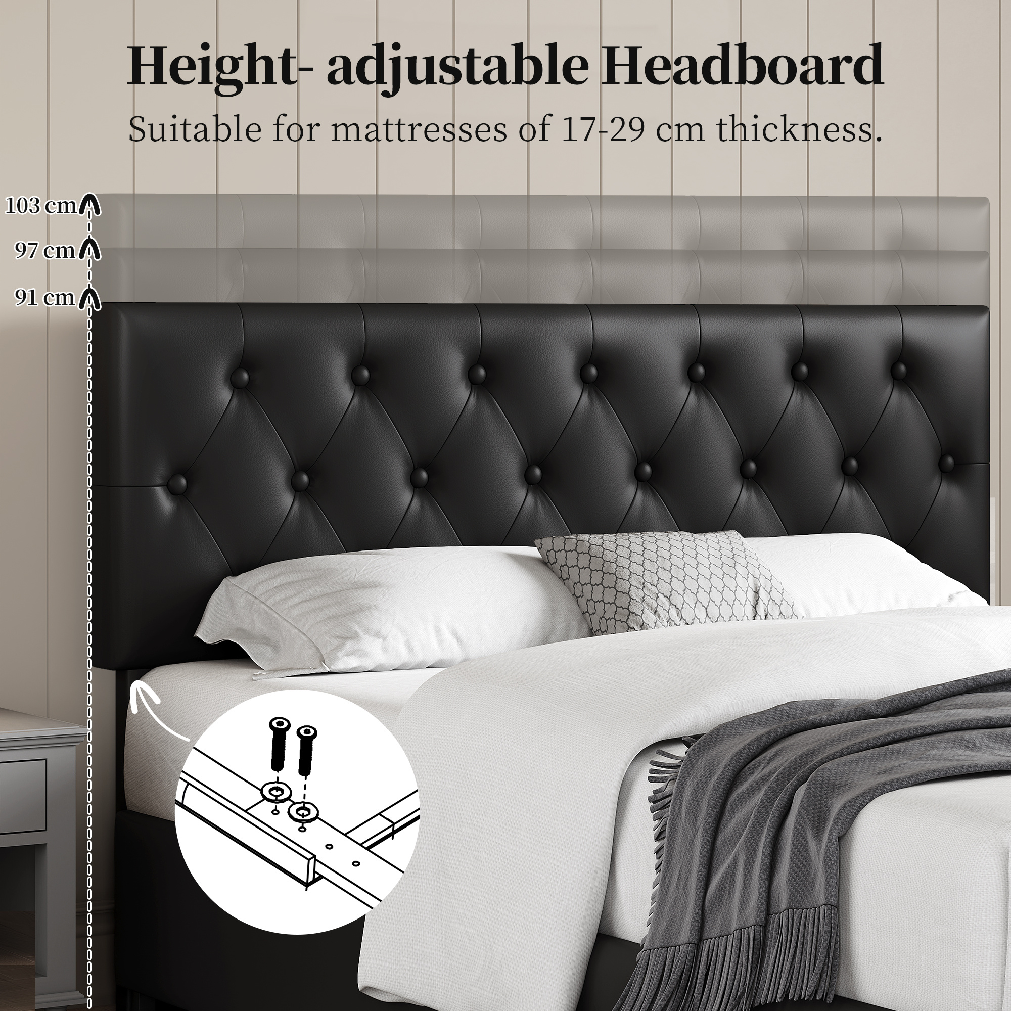 Faux Leather Upholstered Bed Frame with Storage Drawers – Black - Image 9