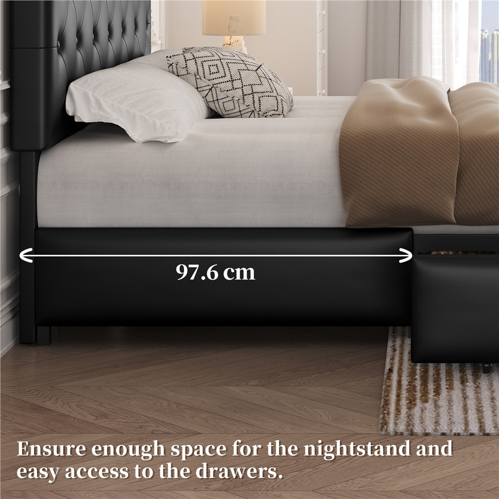 Faux Leather Upholstered Bed Frame with Storage Drawers – Black - Image 10
