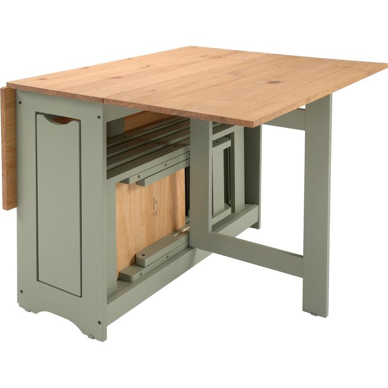 Folding Drop Leaf Butterfly Dining Table Set 4 Chairs Sage Green Pine. - Image 5