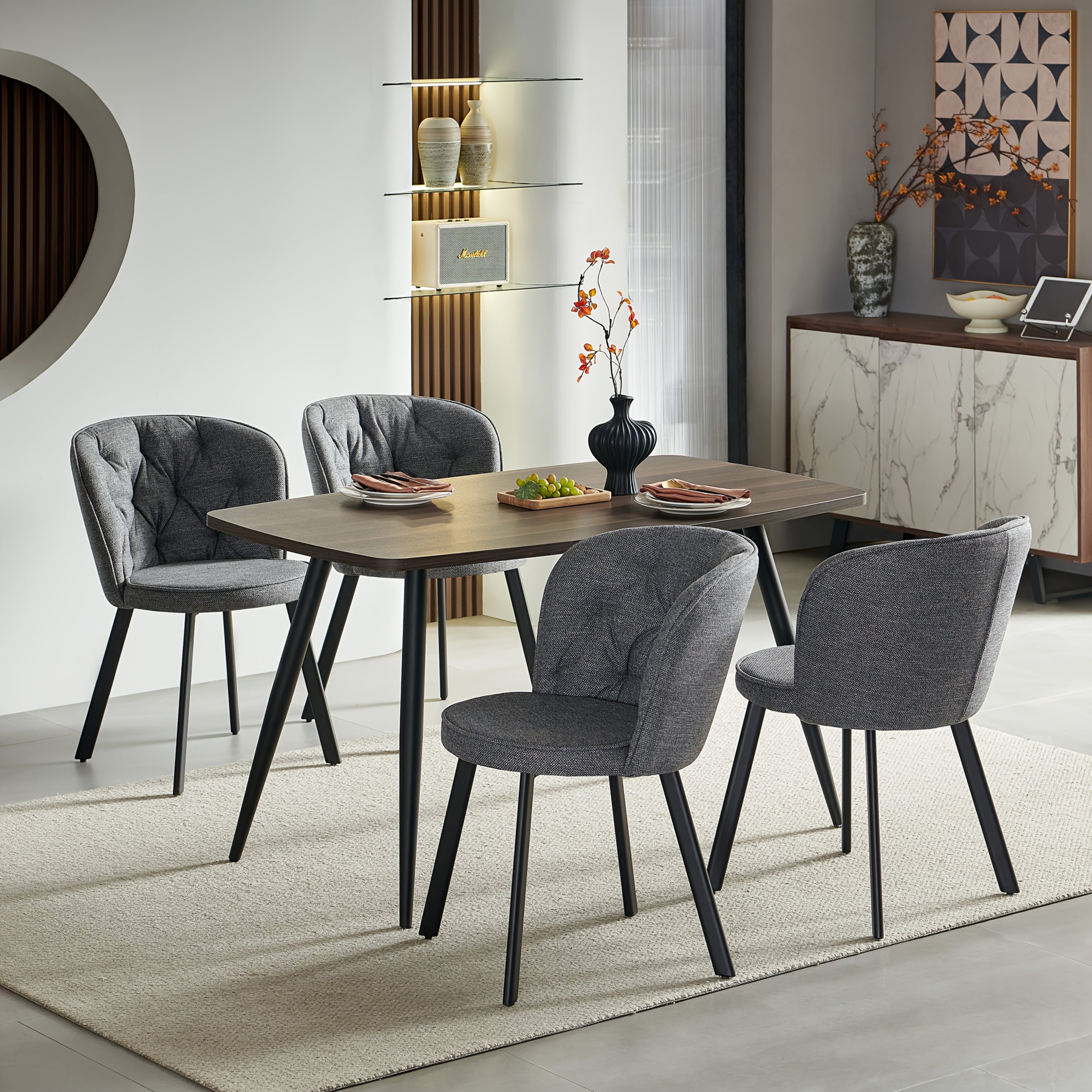 Modern Fabric Dining Chairs Set of 2/4 with Padded Seat & High Back - Image 3