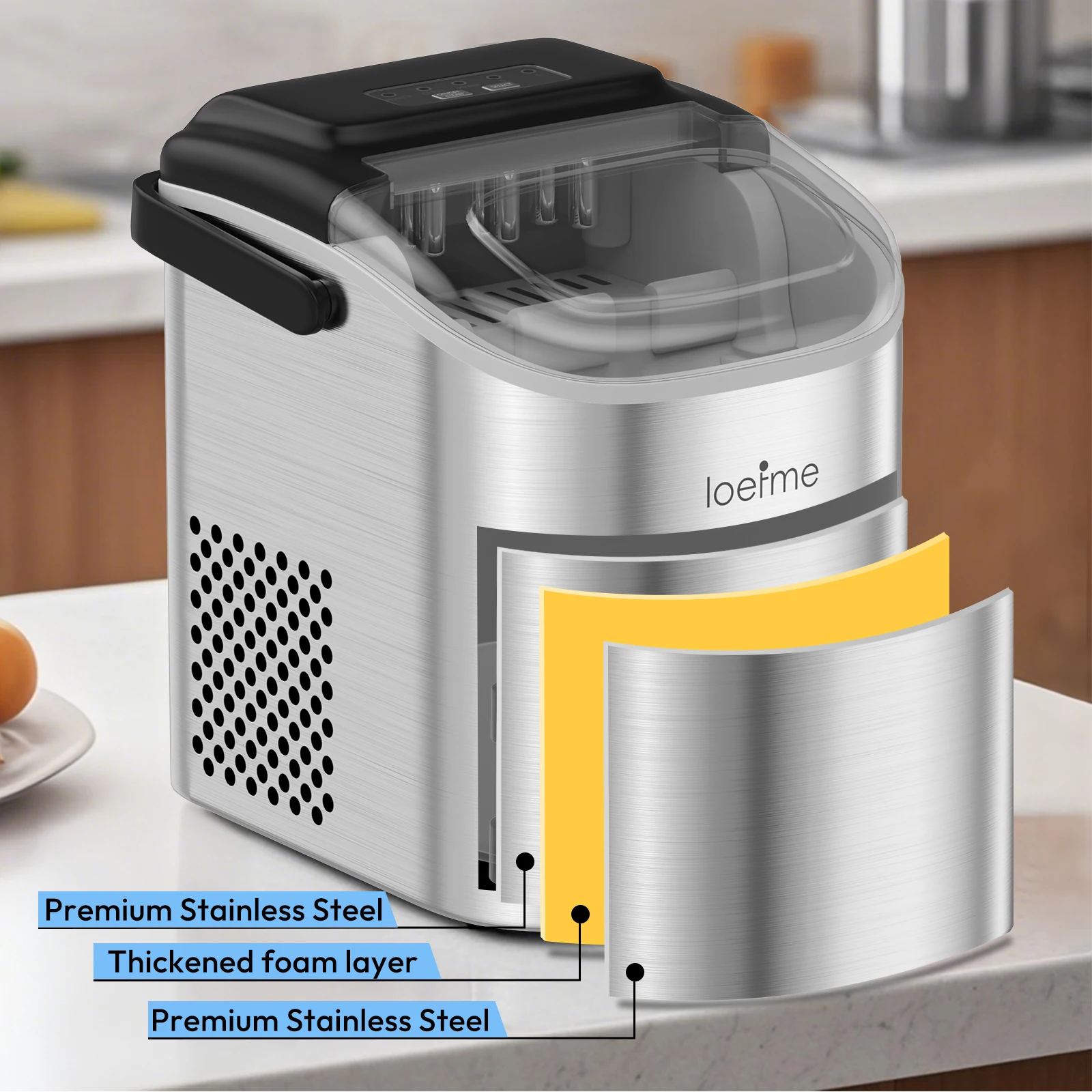 LOEFME Portable Mini Ice Maker, 12kg/24h Automatic Bullet Ice Machine - Image 6