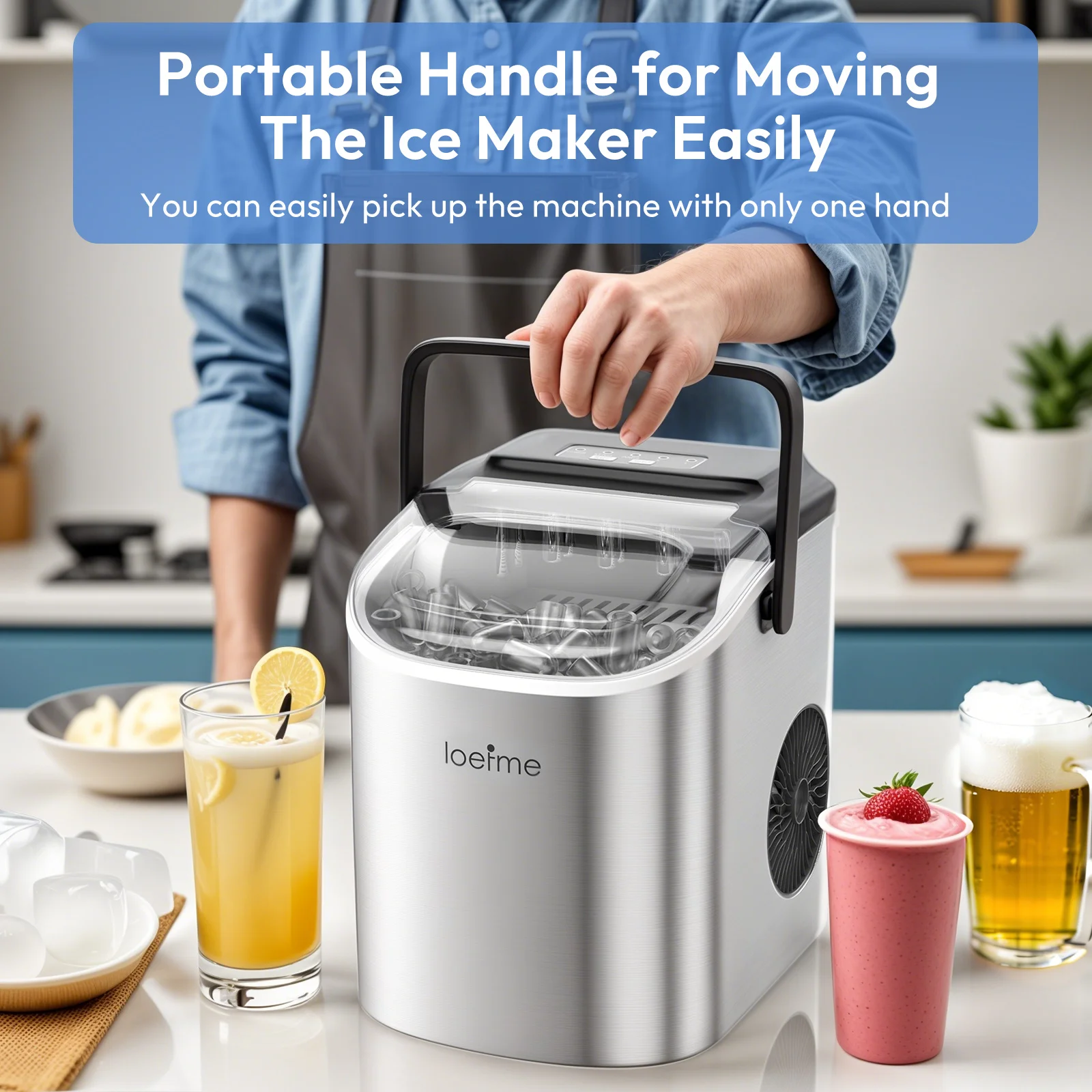 LOEFME Portable Mini Ice Maker, 12kg/24h Automatic Bullet Ice Machine - Image 2