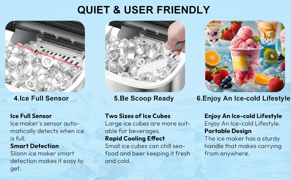 LOEFME Portable Mini Ice Maker, 12kg/24h Automatic Bullet Ice Machine - Image 11