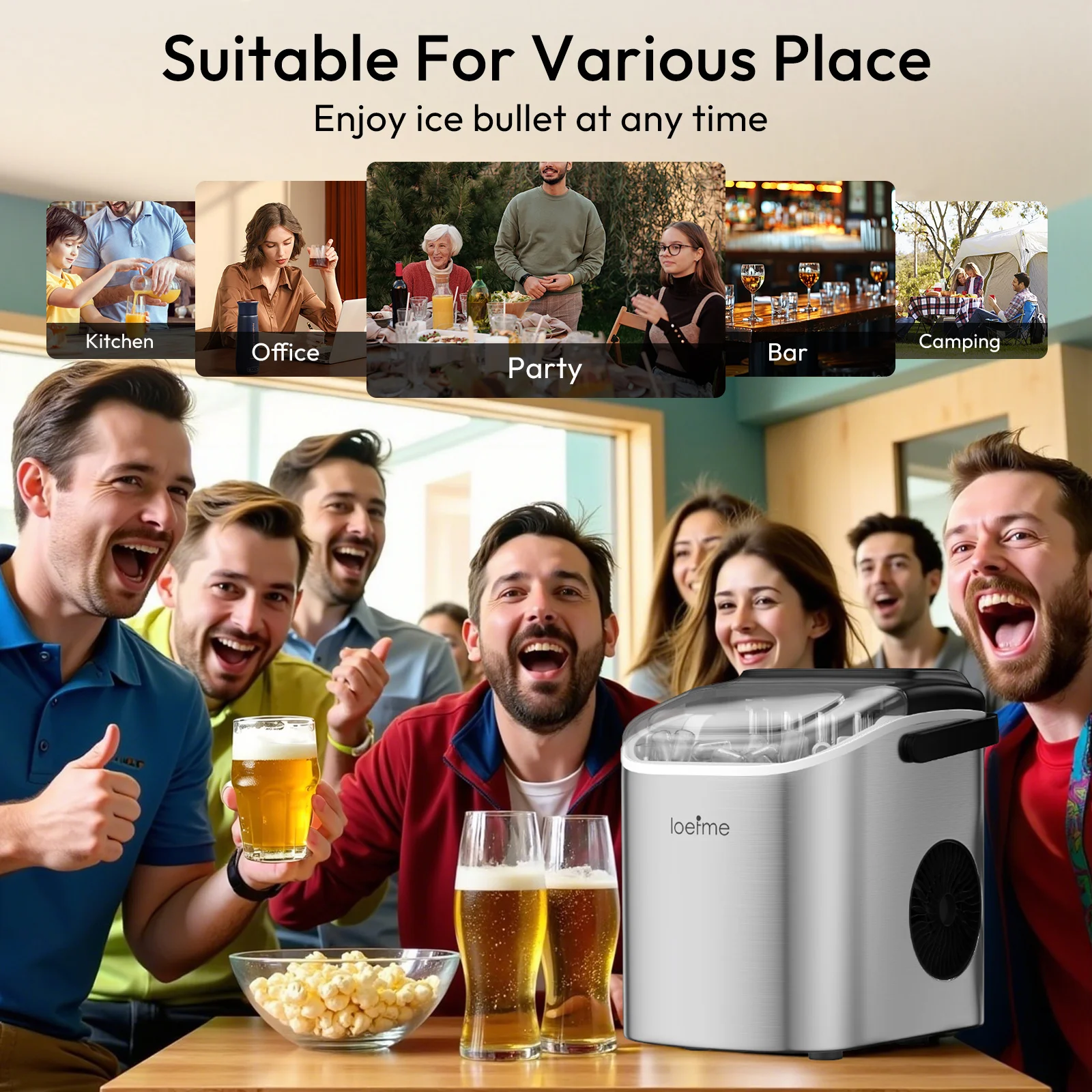 LOEFME Portable Mini Ice Maker, 12kg/24h Automatic Bullet Ice Machine - Image 3