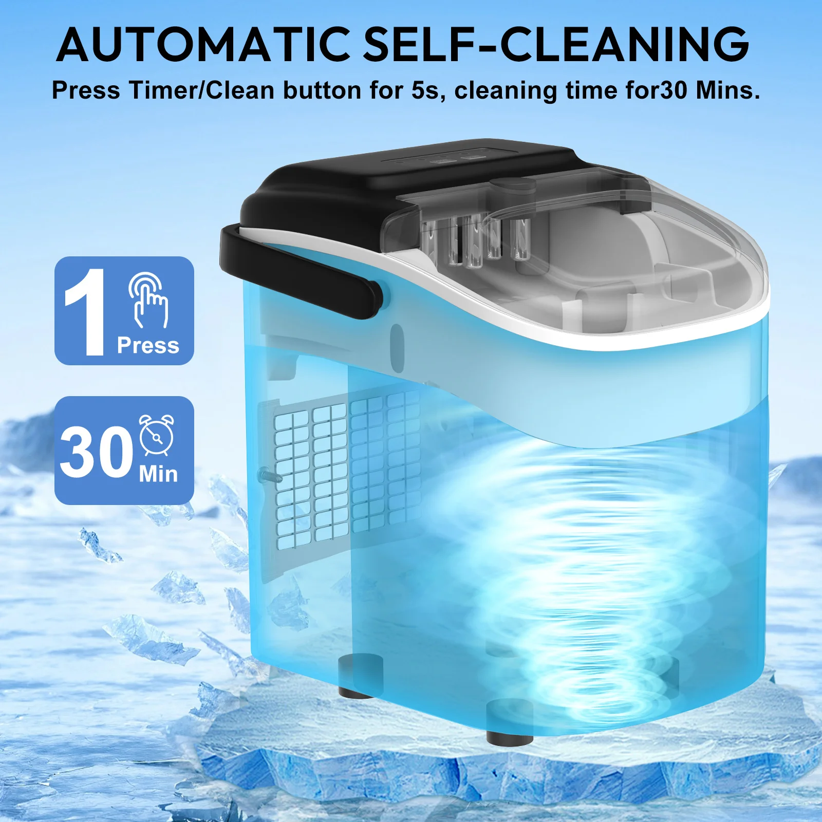 LOEFME Portable Mini Ice Maker, 12kg/24h Automatic Bullet Ice Machine - Image 5