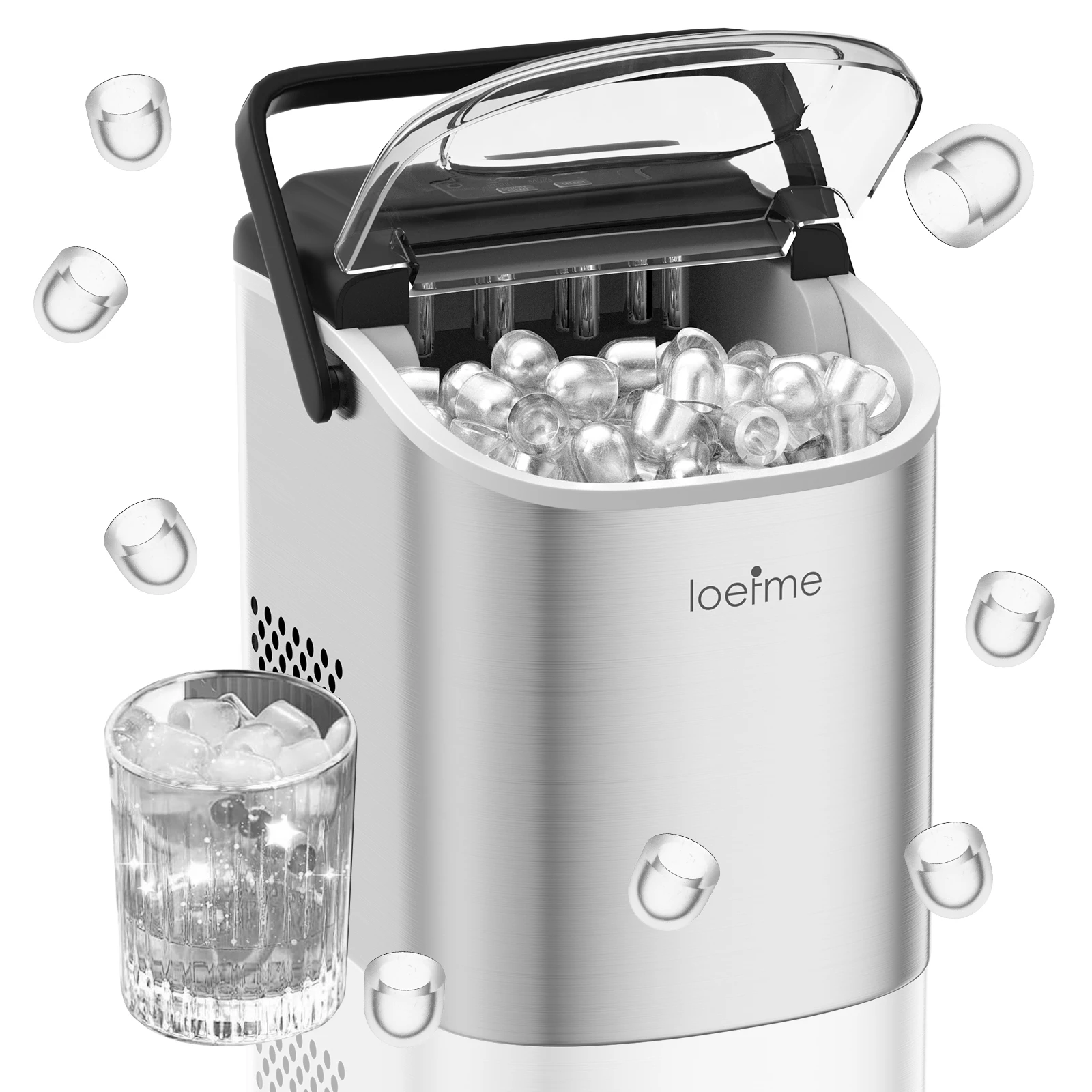 LOEFME Portable Mini Ice Maker, 12kg/24h Automatic Bullet Ice Machine