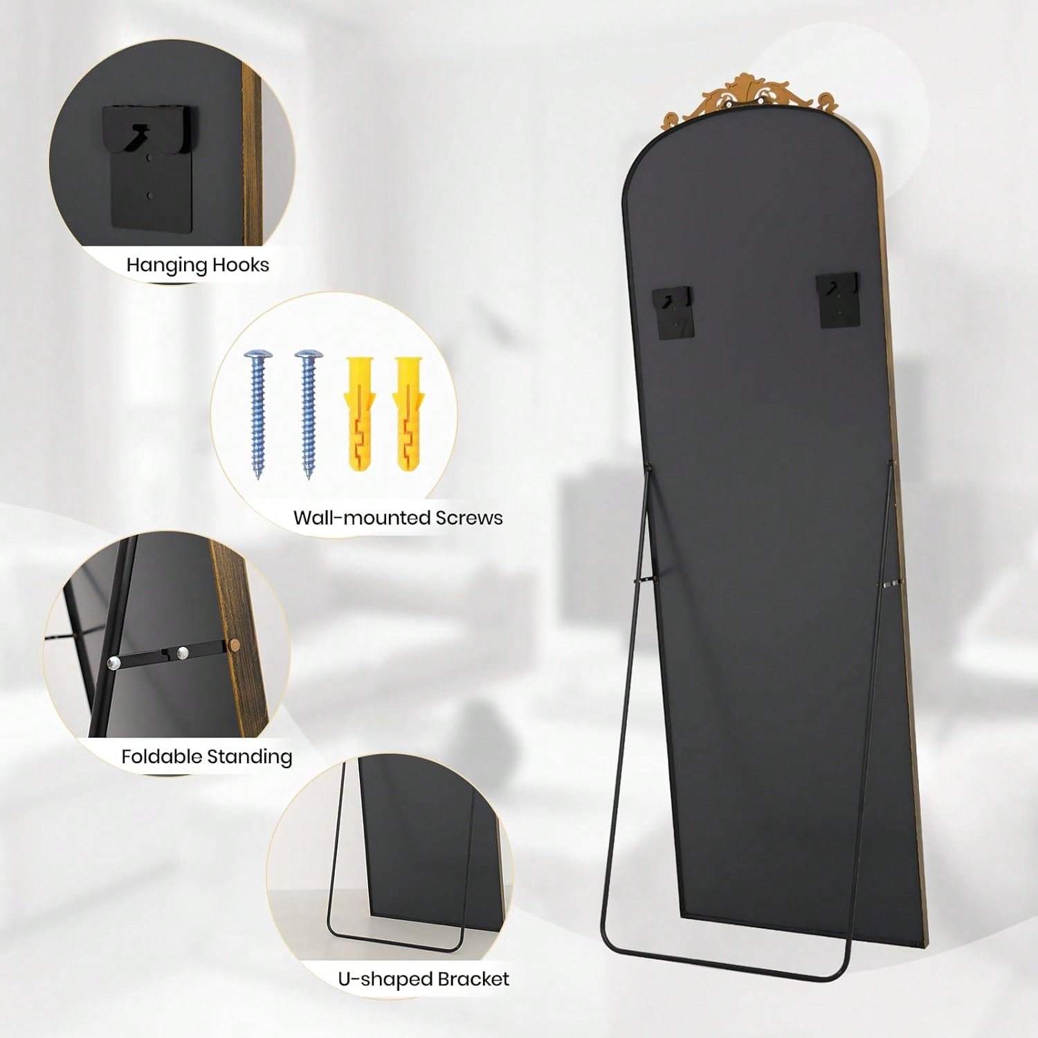 Vintage Arched Floor Mirror Ornate Filigree Design for Bathroom Bedroom Hallway - Image 11