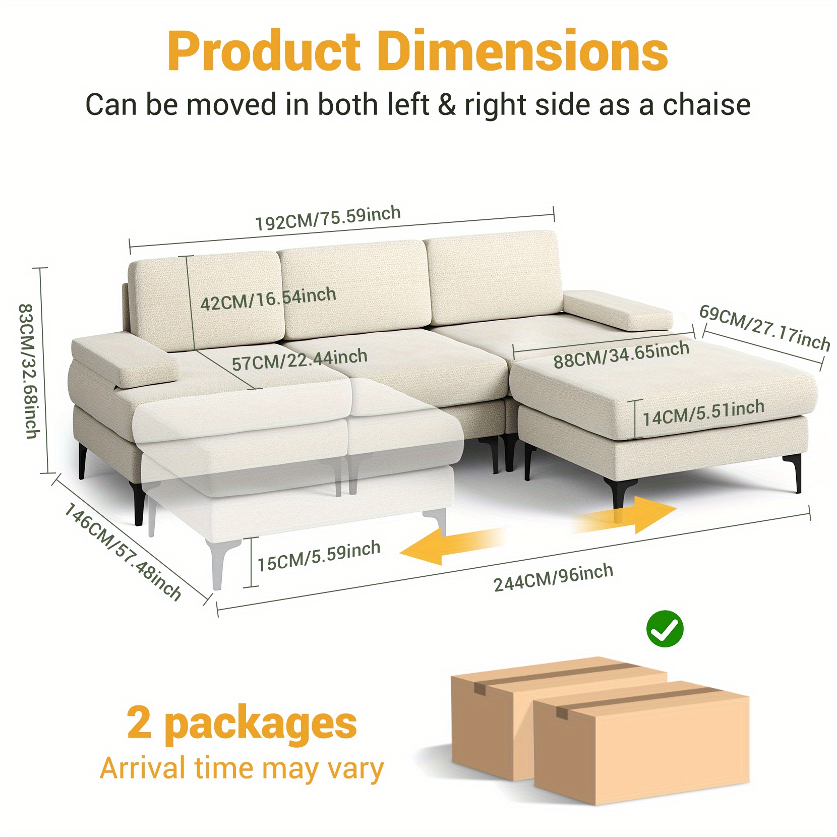 Convertible L-Shaped 3 Seat Sofa Couch Modern Sectional for Living Room - Image 6