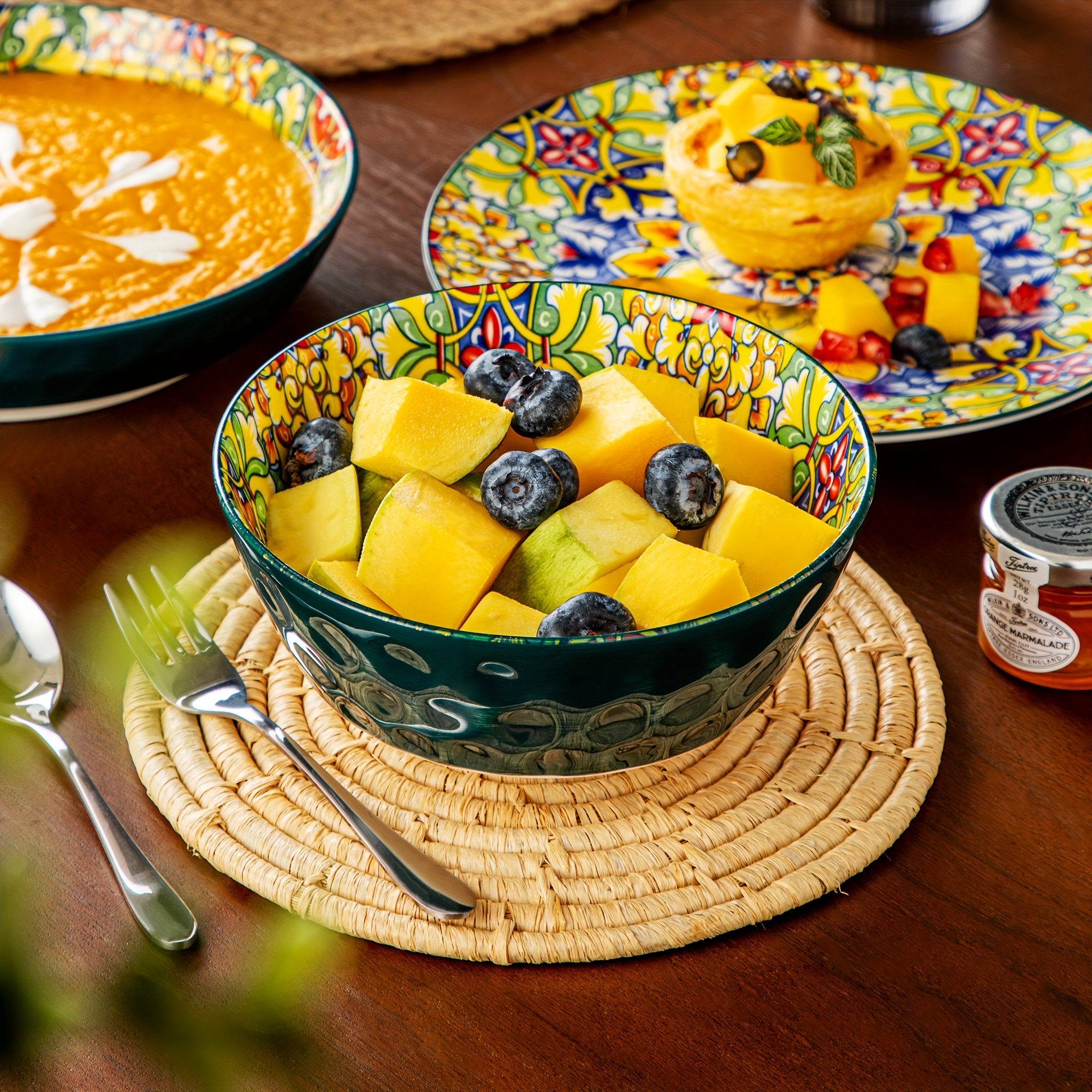 Bohemian 24pcs Stoneware Dinner Set Plates & Bowls Tableware for 6 - Image 11