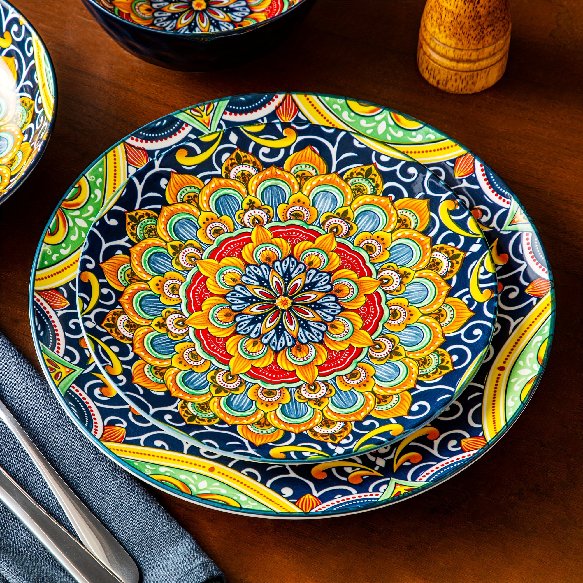 Bohemian 24pcs Stoneware Dinner Set Plates & Bowls Tableware for 6 - Image 8