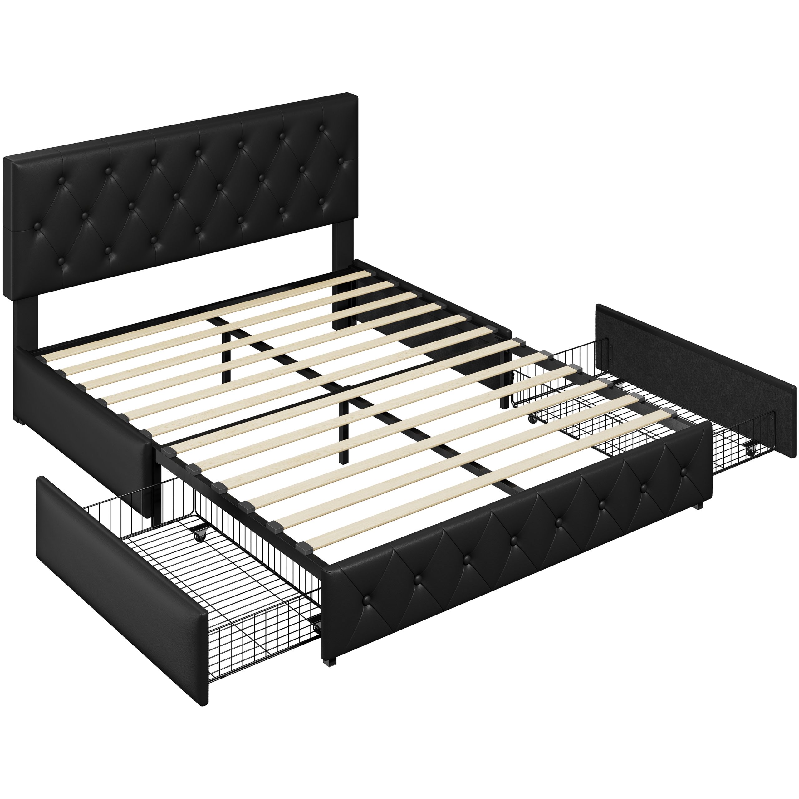 Faux Leather Upholstered Bed Frame with Storage Drawers – Black - Image 7